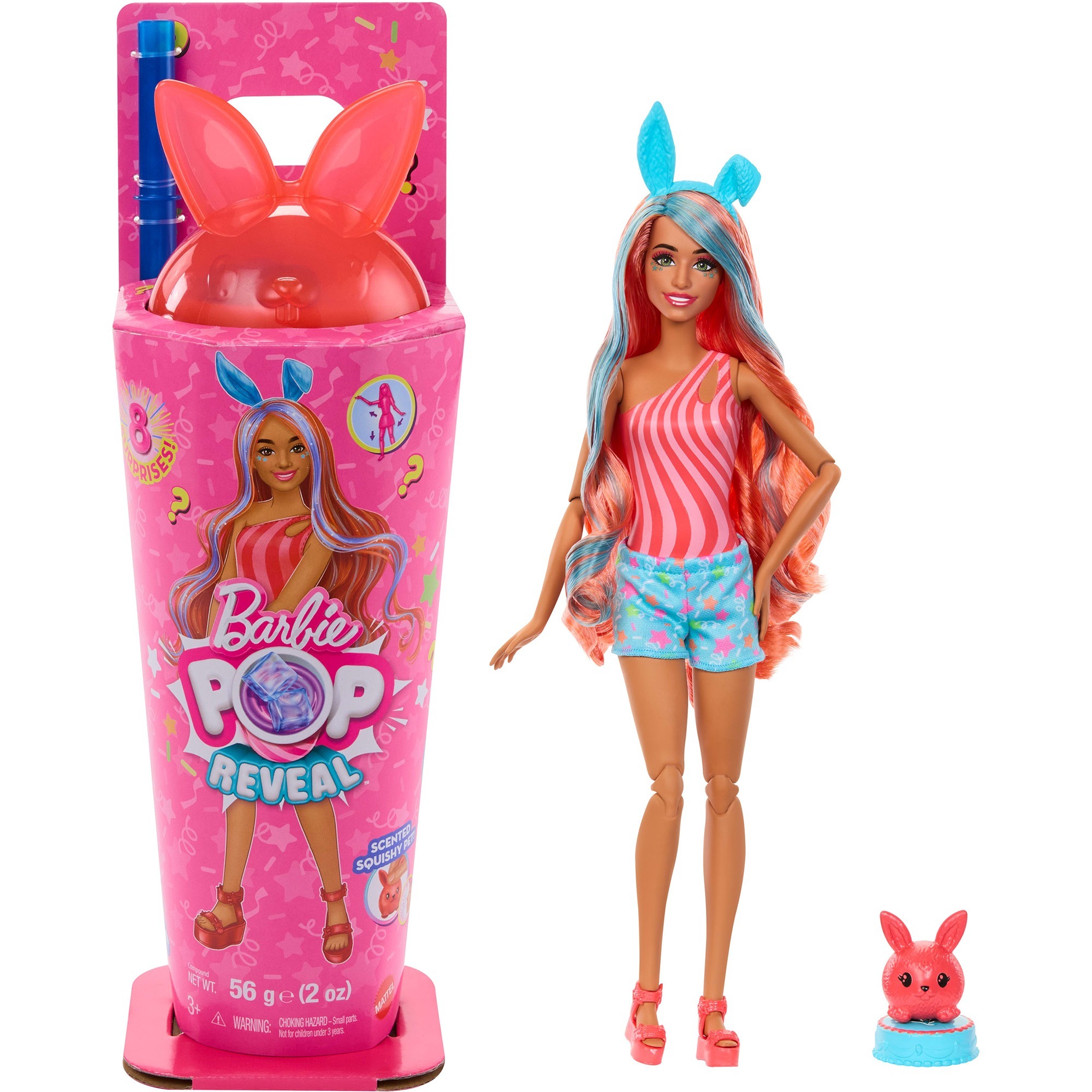 Barbie - Pop Reveal Serie Animal Party, Bambola Con Orecchie Da Coniglietto E Cucciolo Incluso, 8 Accessori A Sorpresa Con Effetto Cambia Colore, Giocattolo Per Bambini, 3+ Anni, JCN87-image