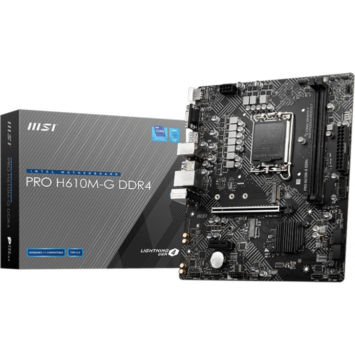 MSI PRO H610M-G DDR4, Scheda Madre Micro-ATX - Supporta i processori Intel 12th Gen Core, LGA 1700-2 x DIMM (3200MHz), 1x slot PCIe 4.0 x16, 1 x M.2 Gen3, Intel 1G LAN, HDMI 2.1, DP 1.4 e VGA-image