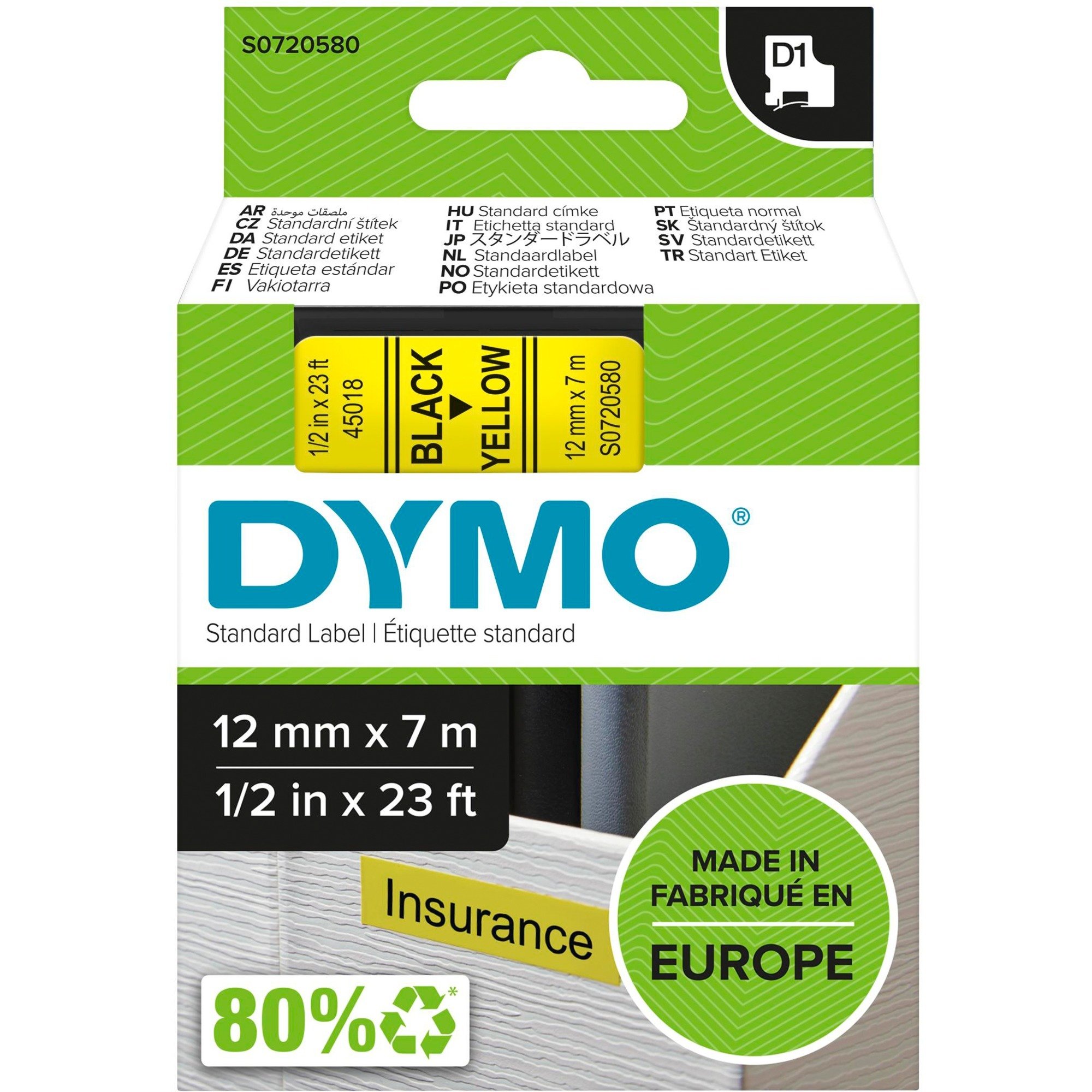 Dymo Nastro D1 12mmx7m Nero Giall-image