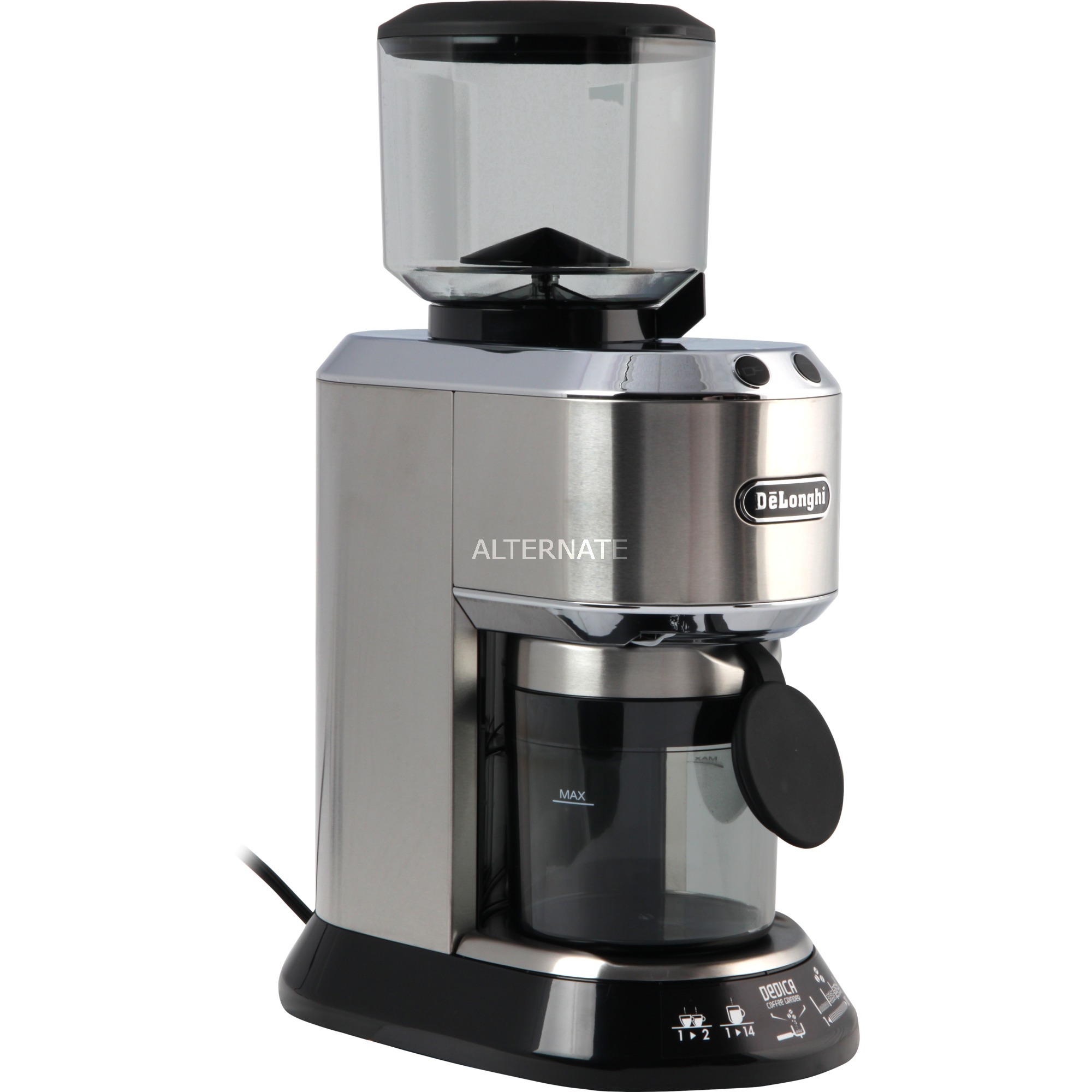 De'longhi Dedica Kg 520.M - Macinacaffè Elettrico, Corpo In Metallo, Macina Conica In Acciaio Inox, Regolazione Della Macinatura Regolabile, Colore: Argento