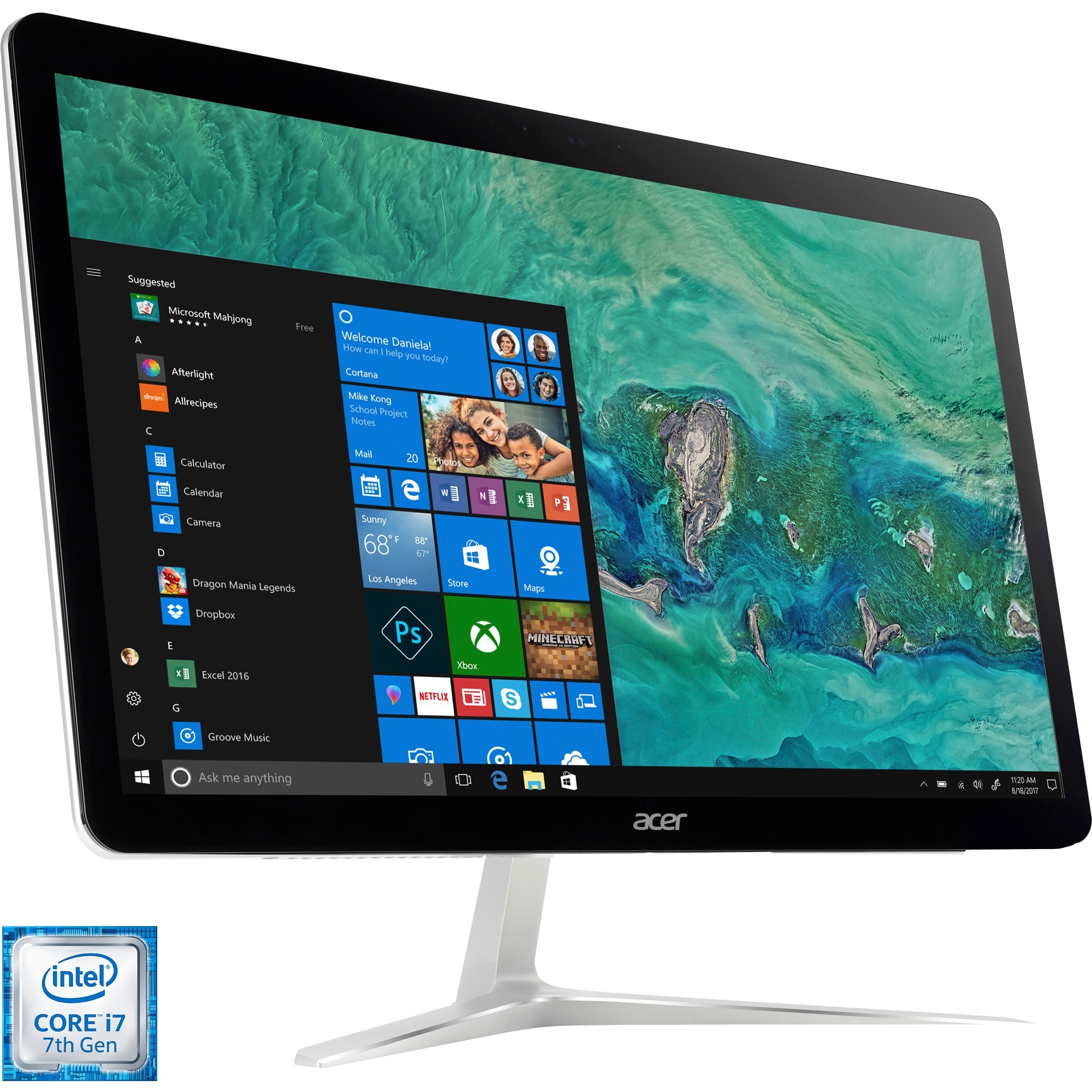 Acer Aspire U27-880 2.70GHz i7-7500U Intel Core i7 di settima generazione 27 1920 x 1080Pixel Touch screen Nero Argento PC All-in-one