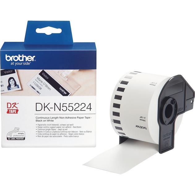 Brother DKN55224 Rotolo Di Carta Non Adesiva A Lunghezza Continua, Nero/Bianco, Da 54 Mm X 30,48 Metri-image