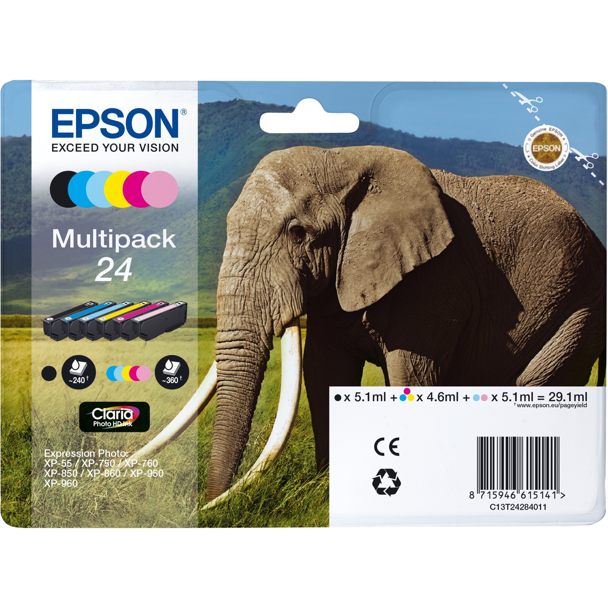 Elephant Multipack 6-colours 24 Claria Photo HD